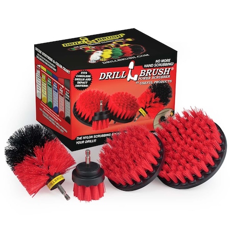 Drill Brush Power Scrubber By Useful Products 7 in W 5 in L Brush, Red R-S-542O-QC-DB